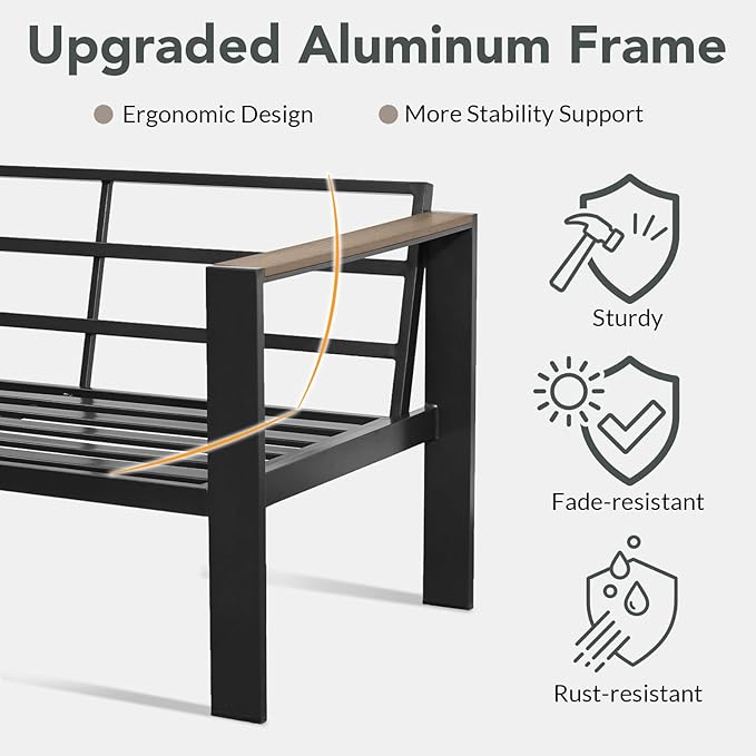 Outdoor Patio Furniture Set 5 Seats Luxury Aluminum Patio Conversation Set with Washable Thick Cushions, 4 Pieces Outdoor Sectional for Porch, Balcony, Deck, Yard, Gray