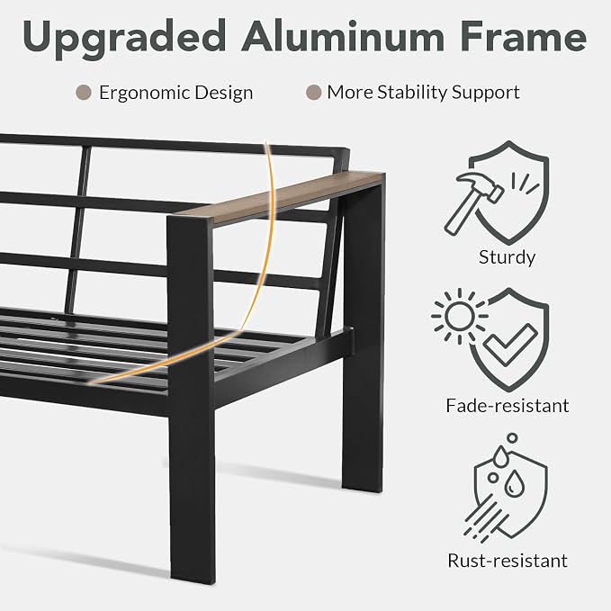 Outdoor Patio Furniture Set 5 Pieces Luxury Aluminum Patio Conversation Set with Coffee Table 8 Seats, Thick Cushions, Large Sectional Sofa for Porch, Balcony, Deck, Yard, Dark Gray
