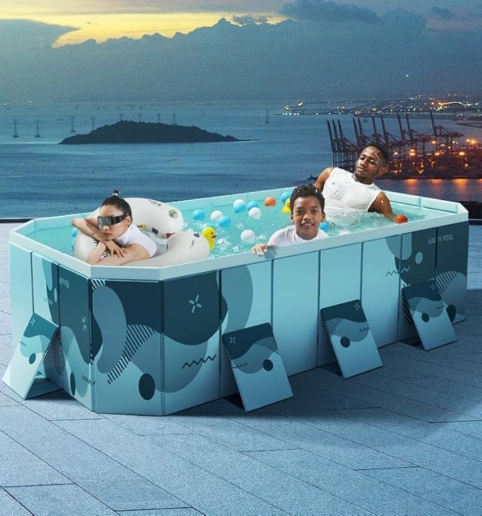 Jessie Foldable Pool for Kids and Adults Non InflatableFrame Outdoor Swimming Pool Blue Kiddie Pools Thickened Support Dog Above Ground Garden Backyard (102.36 in)