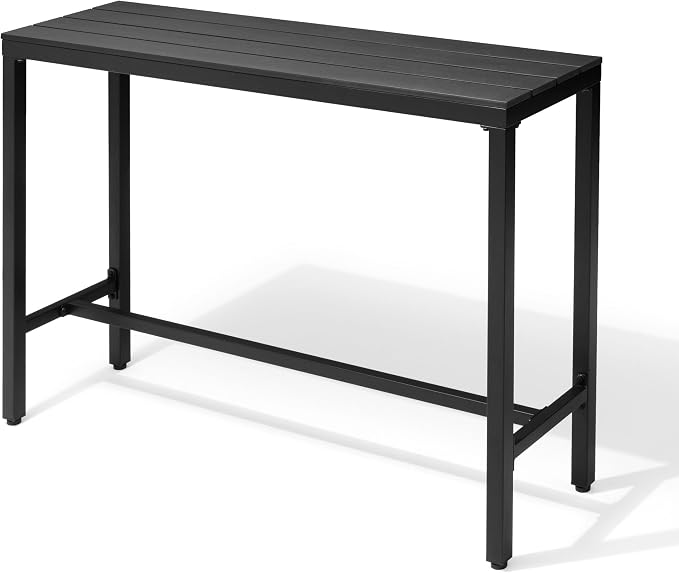 Outdoor Bar Table 55" All-Weather Patio Bar Table with Metal Frame and Waterproof Wood-Like Tabletop Outdoor Console Table for Balcony Yard Garden Bistro Hot Tub Use(Black)