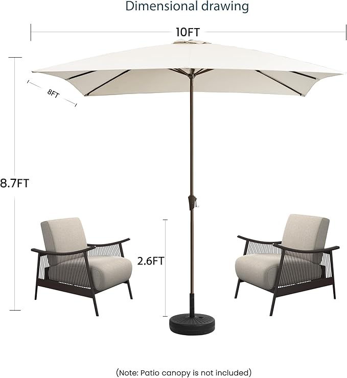 8x10FT Rectangular Patio Umbrella with Crank Lift for Garden,UV Protection Outdoor Umbrella for Deck,Pool and Yard,White