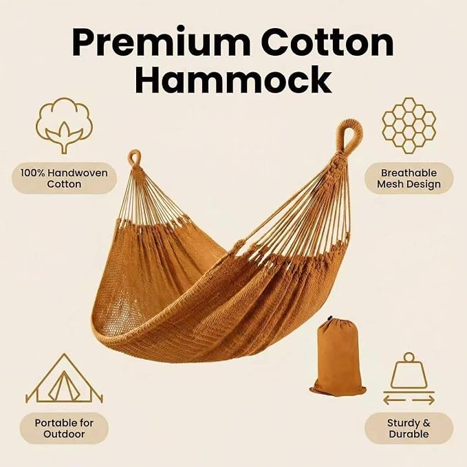WjrnlfdHammock 79 * 59in550lbs 2Person Cotton Rope Outdoor Camping Backyard | 550lbs double hammock, handwoven cotton rope, breathable mesh, easy setup, perfect for backyard, camping & beach. 3 colors!