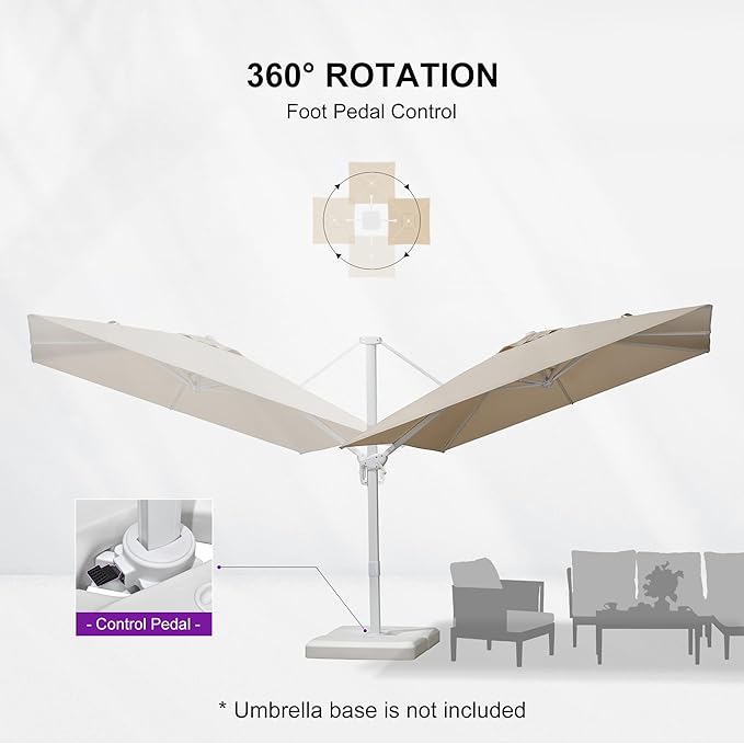 PURPLE LEAF 9 FT Patio Umbrella White Cantilever Umbrella Aluminum Square Outdoor Offset Umbrella Hanging Windproof with 360° Rotation for Garden Deck Pool, Beige