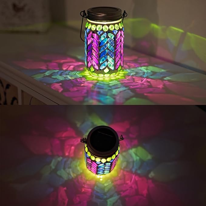 Stargarden Mosaic Solar Lantern ,Waterproof Outdoor Hanging Jar Lights, Mosaic Lights Solar Garden Decor for Patio Pathway Yard