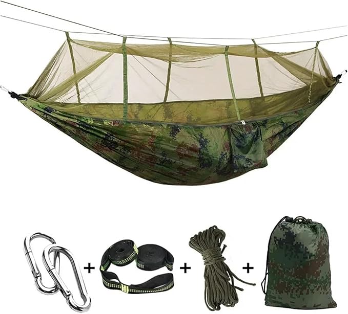 Hammock Camping Hammock with Net, Lightweight Portable Double Parachute Hammocks, High Capacity & Tear Resistance for Backyard,Hiking Camping Essentials (Color : Camouflage-6loops)