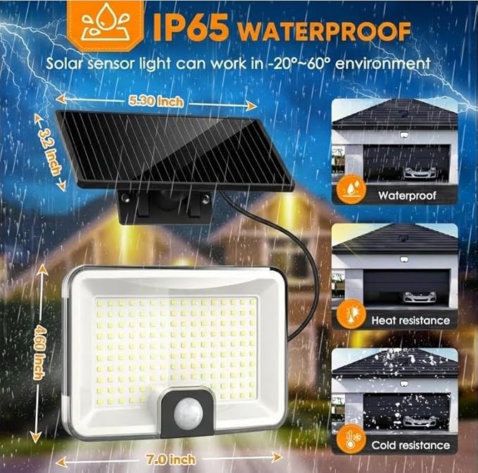 Solar Lights Outdoor Waterproof Motion Sensor - 2 Pack 1000LM Measured LED Flood Light with Remote, 16.4FT Split Design & Linkage Version, Dusk to Dawn Solar Security Lights for Yard, Garage, Patio
