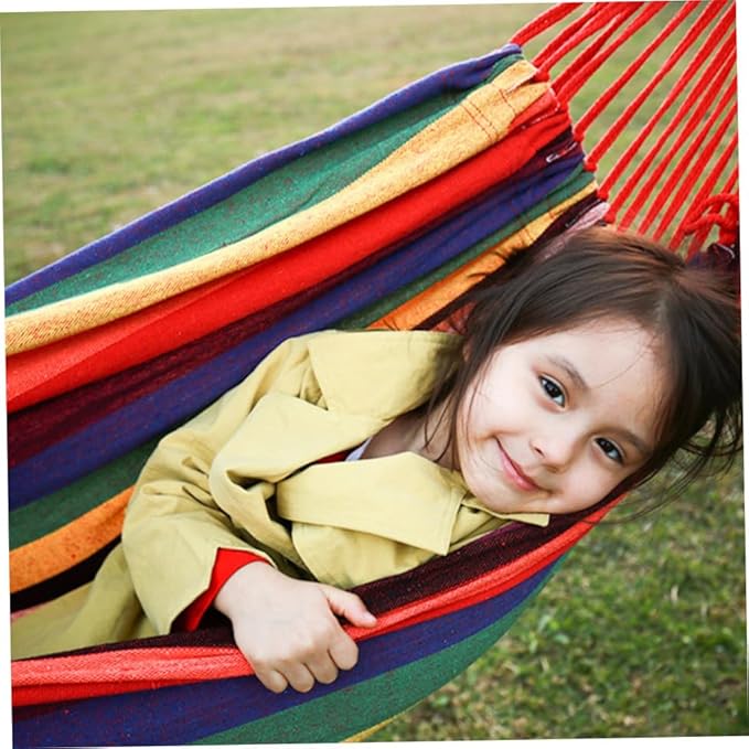 Ciieeo Portable Camping Hammock Canvas Striped Hanging Chair for Outdoor Garden Patio, 190x85cm Rainbow Color, Lightweight Foldable Swing for Backyard Lounging