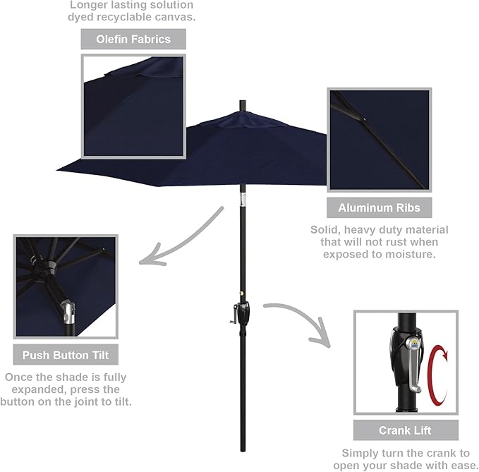 California Umbrella 7.5' Round Aluminum Market Umbrella, Crank Lift, Push Button Tilt