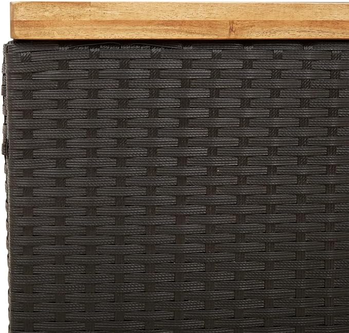 Patio Storage Box Black 43.3"x21.7"x24.8" Poly Rattan Acacia Wood,Versatile Outdoor Garden Storage Box & Bench SEAT with UVRESISTANT Rattan Patio Storage Boxes