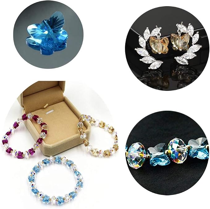 100pcs Crystal Butterfly Beads - LONGWIN 14mm Multicolor Glass Beads for Jewelry Making Chandelier Parts