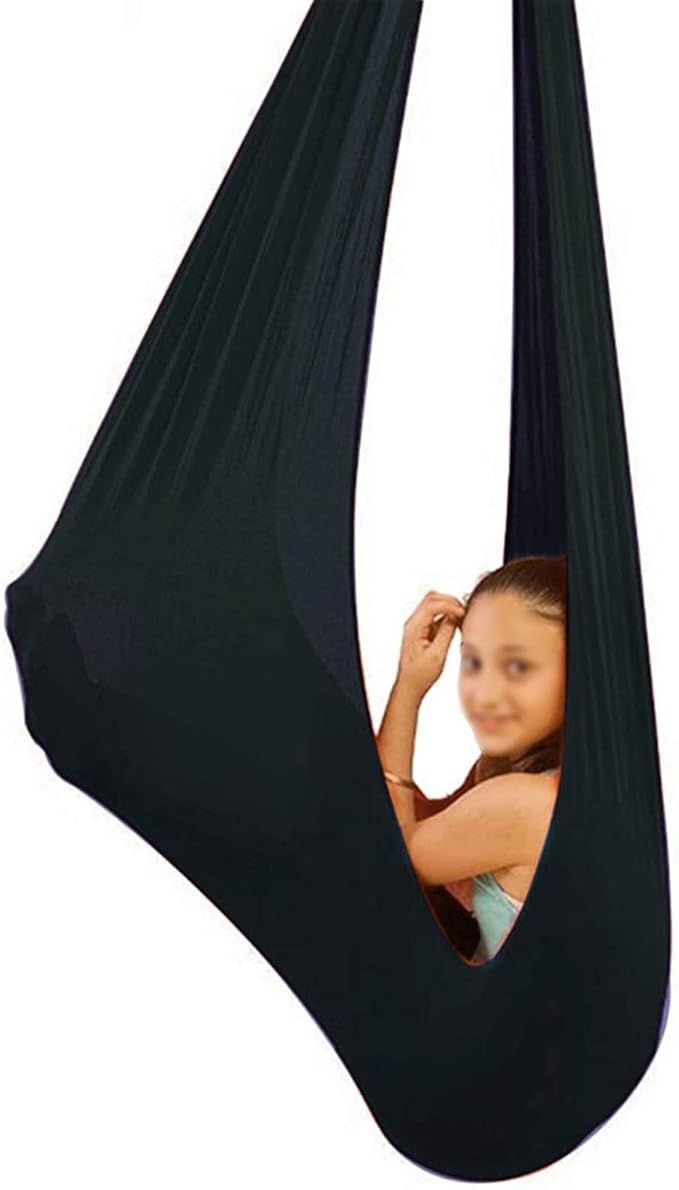 Elastic Kids Swing Seat Multifunctional Children Cuddle Hammock Aerial Yoga Sensory Hammocks for Autism ADHD ADD (Color : Black, Size : 100 x 280 cm (L x W))