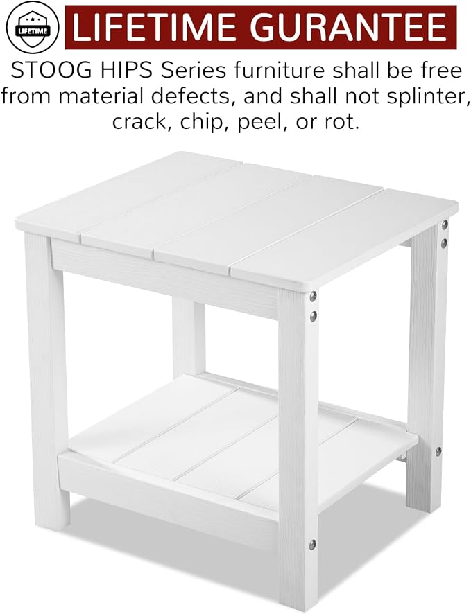 Stoog HIPS Outdoor Side Table, Weather Resistant Patio End Table, Easy to Clean & Fade Resistant, for Patio, Pool, Deck, Garden, White
