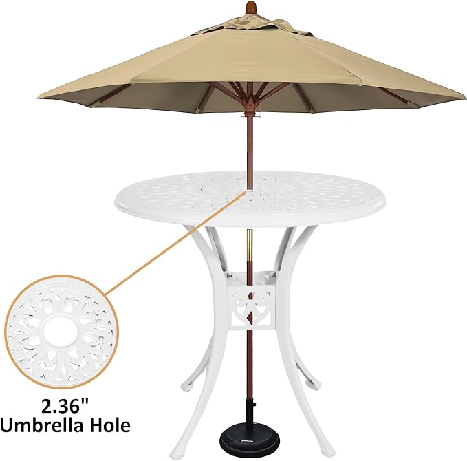 30.31" Patio Bistro Table with 2.36" Umbrella Hole, Cast Aluminum Outdoor Dinning Table for Garden Porch Backyard