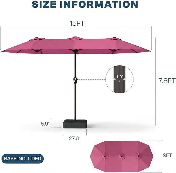15FT Large Patio Umbrella with Base Included