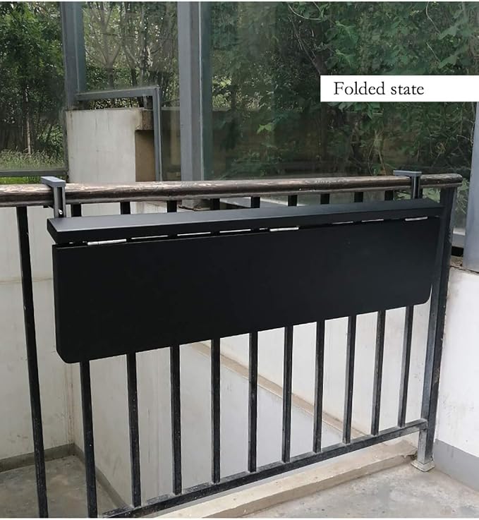 Balcony Railings Hanging Folding Table Dining Table Leisure Table, Not Easy to Rust, Can Be Placed Outdoors for A Long Time, The Height of The Porous Position is Adjustable (Black 120*25cm)