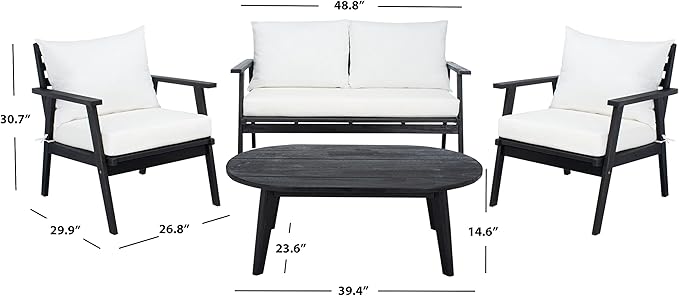 SAFAVIEH Outdoor Collection Deacon Black/Beige Cushion 4-Piece Conversation Patio Set