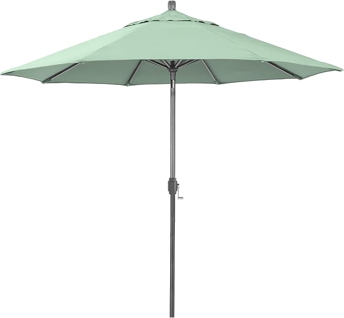 California Umbrella 12-Year-Non-Fading, 9Ft Premium Sunbrella Patio Umbrella, Hand-Crank, Button-Tilt, Gray Frame, Spa Fabric