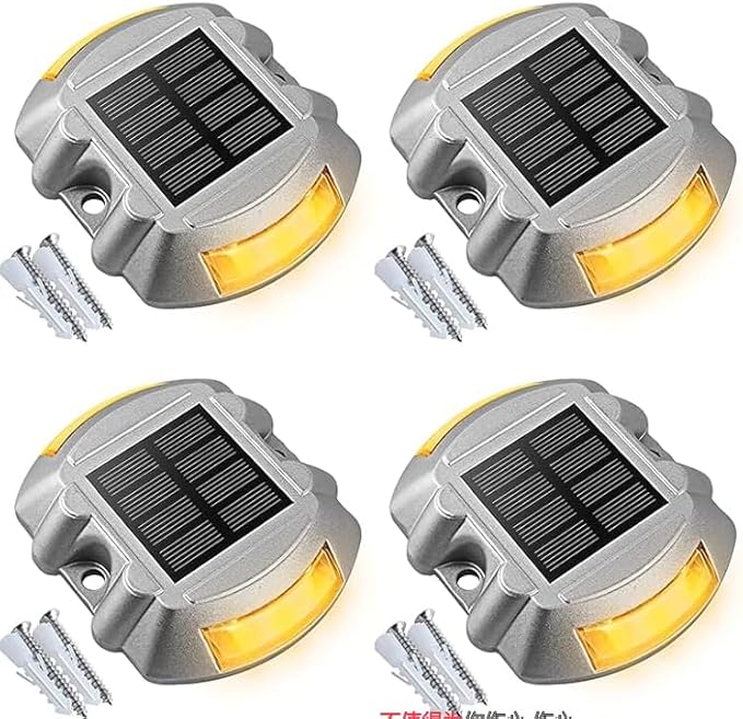 VOLISUN Solar Deck Lights Driveway Dock Lights, 4-Pack Led IP68 Waterproof Outdoor Warning Step Light for Driveway Sidewalk Garden Pathway Yard(Warm White)