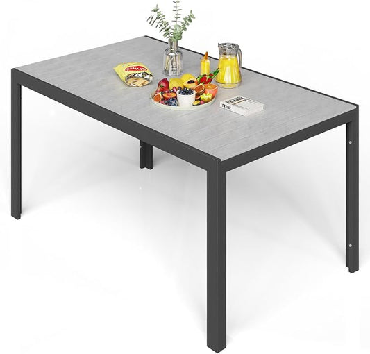 ALBAD 59" Rectangular Outdoor Dining Table for 6 Peolpe, Wood Grain Top | Waterproof HDPE Tabletop on Powder-coated Aluminum Frame. All-weather Patio Table for Garden, Backyard, Deck & Porch.