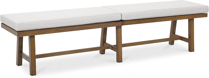 3-Person Outdoor Bench with Detachable Cushion, 76.3" Long Porch Bench Rust-Free Aluminum Garden Bench, Indoor Outdoor Dining Bench for Backyard, Poolside, Porch, Teak