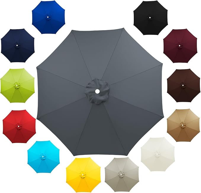 6 Ribs 8 Ribs Patio Umbrella Replacement Canopy 6.5ft 7.5ft 8.2ft 8.9ft 9.8ft 11.5ft UV Protection Waterproof Replacement Parasol Fabric Cover for Garden Outdoor Lawn(Gray,7.5ft/8ribs)