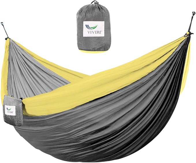 Vivere Double Parachute Camping Hammock, Includes Stuff-Sack (Grey/Yellow)