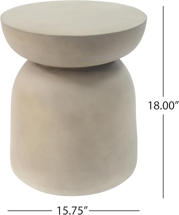 Outdoor Side Table Concrete End Table Faux Stone Side Tables Small Coffee Tables for Indoor Outdoor, Garden Stool Plant Stand for Porch, Backyard Patio, 15.75"*15.75" *18*Light Grey-Round