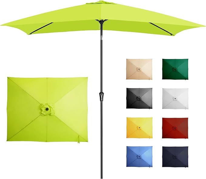 Ayge 6.5x10FT Rectangular Patio Umbrella Outdoor Table Umbrella w/Push Button Tilt & Crank Rectangle Market Umbrella UV Protection for Garden,Deck,Lawn,Yard & Pool,Lime