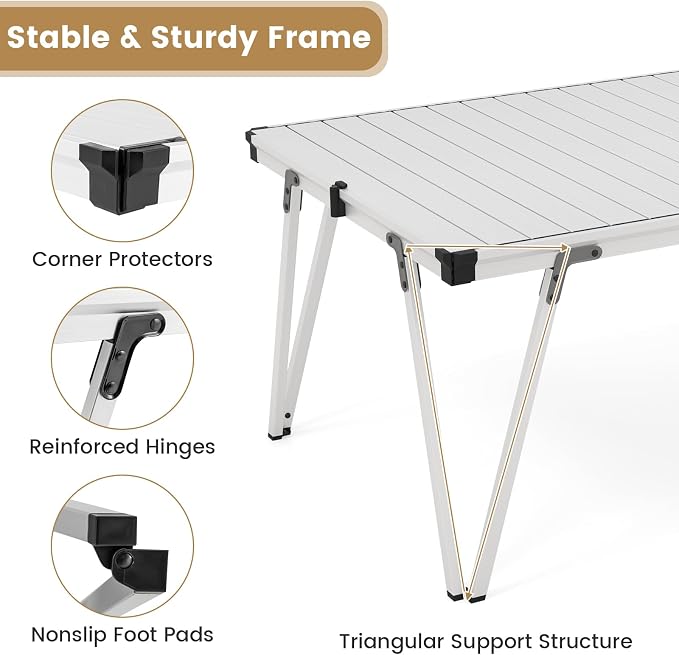 COSTWAY Folding Low Picnic Table, Portable Camping Table with Storage Bag, Lightweight Aluminum Foldable Roll-Up Table 3FT, Outdoor Camp Table for Party, Tailgating, Beach & Backyard (Silver)