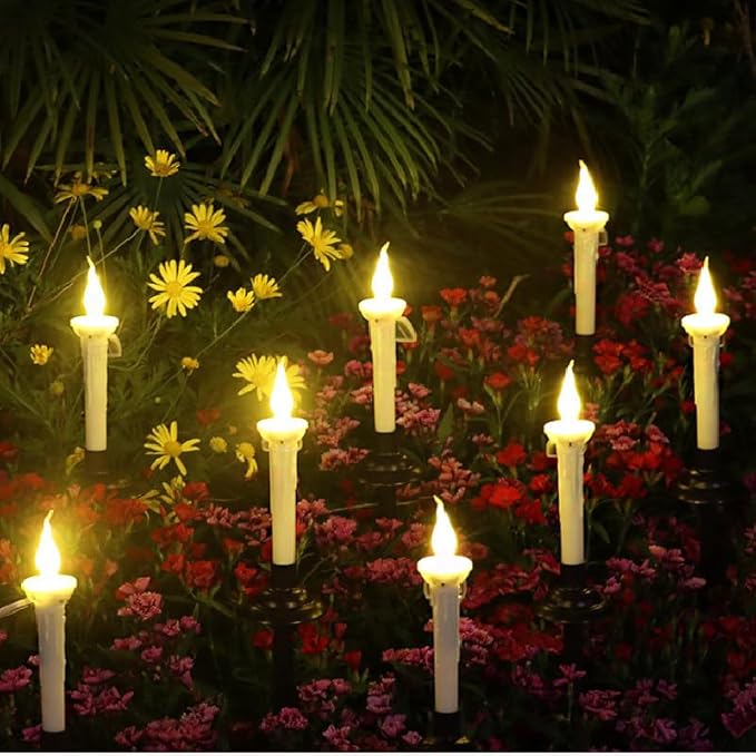 4Pcs Solar Taper Candles with Holders, Waterproof LED Candles Light Rechargeable Tapered Candlesticks with Dusk to Dawn Light Sensor for Outdoor Garden Patio Decor