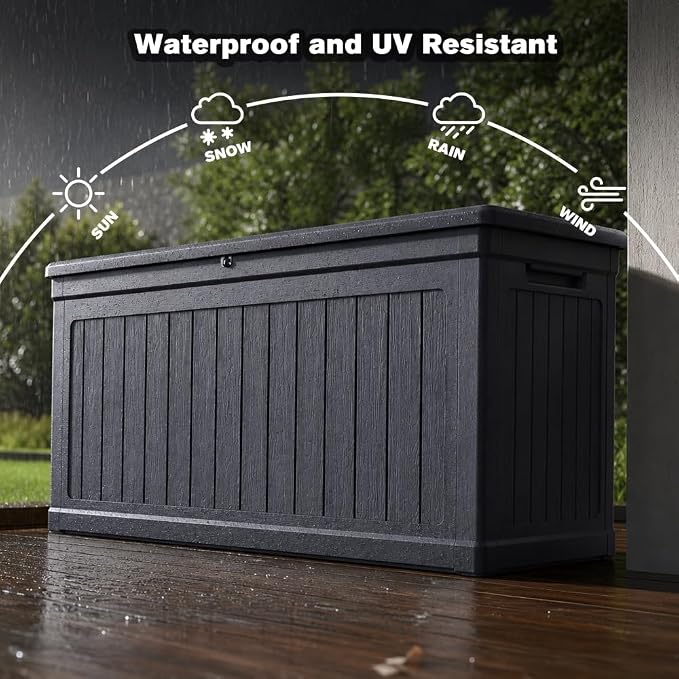 Saiveina 260 Gallon Large Outdoor Storage XXL Deck Box for Patio Furniture, Outdoor Cushions, Garden Tools and Sports/Pools Equipment, Waterproof Resin, Lockable, Black