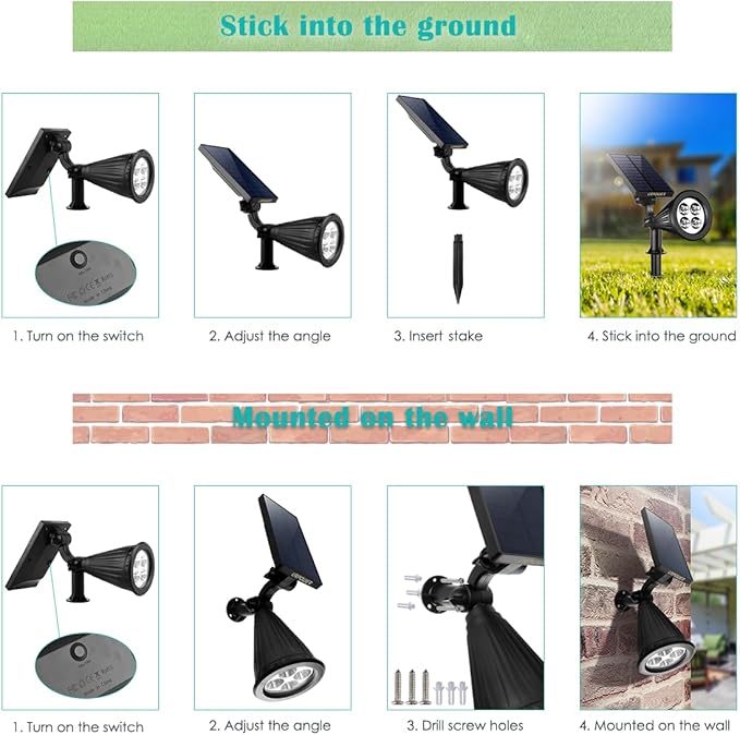 URPOWER Solar Lights Outdoor, 2-in-1 Solar Spot Lights Waterproof with 2 Lighting Modes, Adjustable Solar Powered Spotlights Auto On/Off Landscape Lights for Yard Garden Pathway, 6 Pack (Warm White)