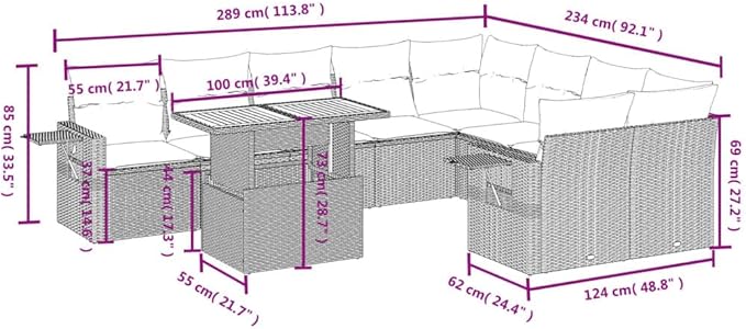 vidaXL Patio Sofa Set with Cushions 10 Piece, Outdoor Sectional Sofa Couch, Patio Conversation Set for Garden Backyard, Black Poly Rattan