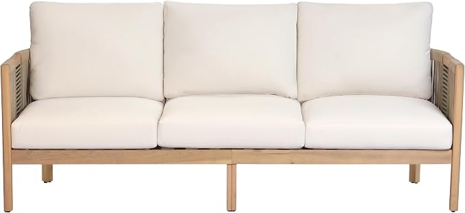 Christopher Knight Home 5-Piece Acacia Wood Patio Furniture Set with Coffee Table, 7 Seater Outdoor Conversation Sofa Set, Patio Sectional Chat Set for Backyard Balcony, Teak+ Beige