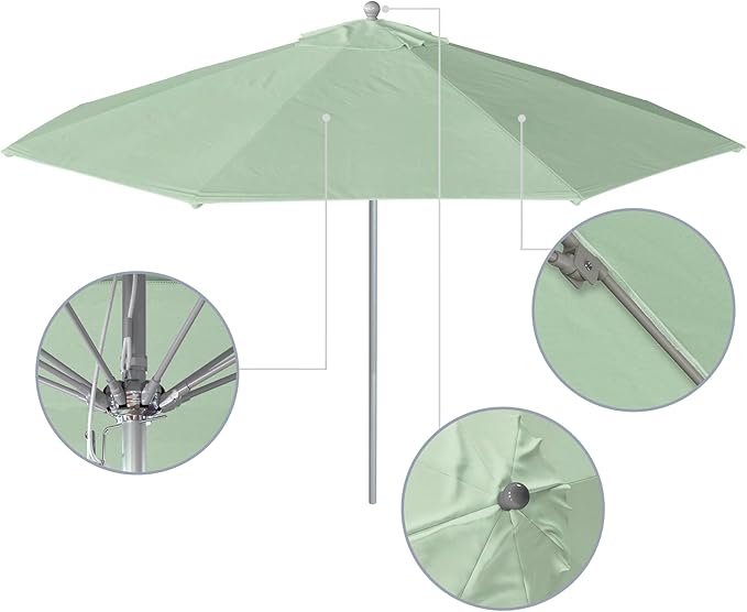 California Umbrella 11Ft Commercial Grade Sunbrella Fabric Market Umbrella, Pulley Lift, Aluminum/Fiberglass, 2mm pole wall, Silver Frame, Spa Fabric
