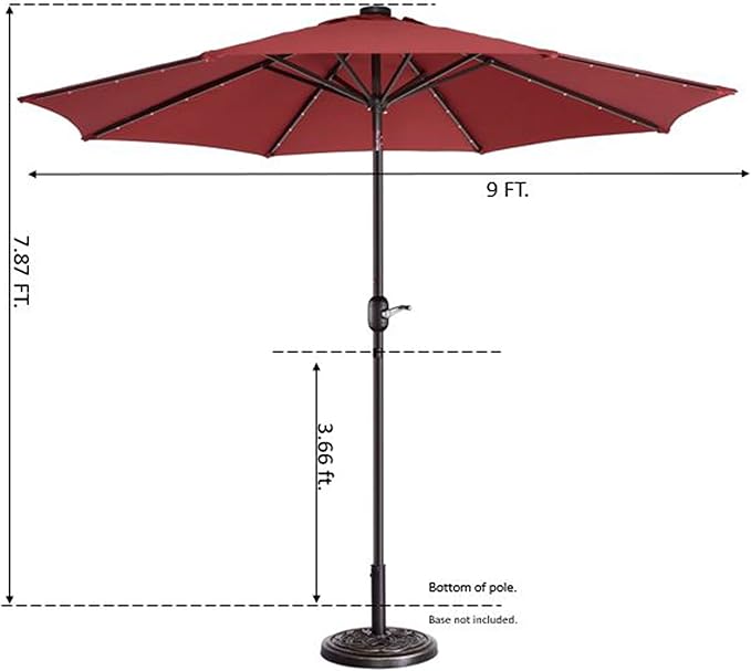 Pure Garden Villacera 9-Foot LED Outdoor Patio Umbrella with Solar Lights with Base, Red
