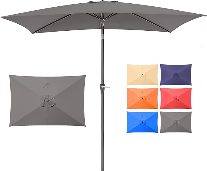 6.6x10 ft Rectangular Patio Umbrella Outdoor, Patio Table Umbrella w/Push Button Tilt & Crank