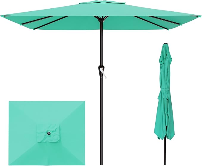 AreShark 8' x 10' Rectangle Patio Umbrellas for Outdoor, Outdoor Table Umbrella, Large Outdoor Patio Umbrellas with 8 Sturdy Ribs for Pool, Garden, Market (Aqua Sky)