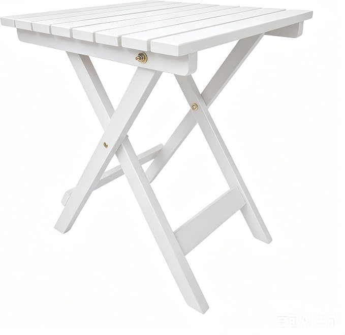 Outdoor Wooden Side Table, Folding Patio End Table, Small Square Furniture Table for Adirondack Chair, Balcony, Porch, Acacia Wood, No Assembly, White
