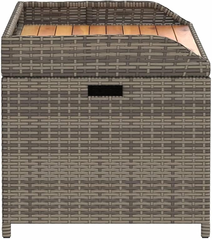 Gecheer Patio Rattan Deck Box Storage Bench Gray 39.4"x19.7"x20.5" Poly Rattan and Acacia Wood