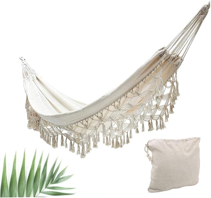 Cotton Hammock with Carry Bag Outdoor Garden Hanging Hammock Swing Tassels Brazilian Hammock Fits Most Stands Frames Maximum Load Capacity: 100 Kg