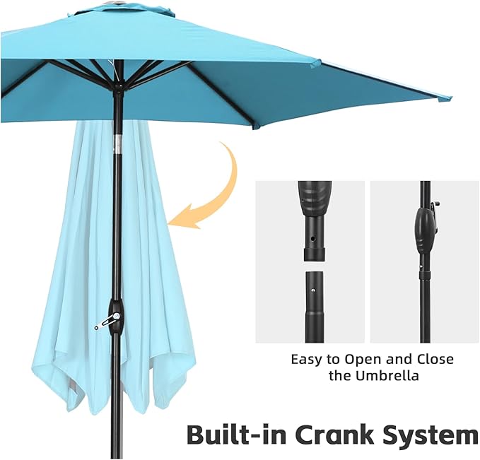 9ft Patio Umbrella Outdoor Portable Table Market Umbrella with Push Button Tilt/Crank,Blue