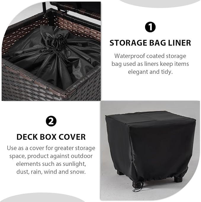 Sundale Outdoor Small Deck Storage Box with Lid, 13 Gallon Outdoor Bin Storage Container for Hose Cushion Towel, Patio Fully Assembled Brown Wicker Side Table with Storage - Rattan