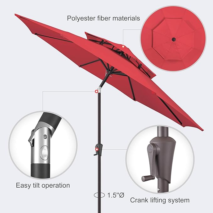 Jarka&Co 9ft Patio Umbrella Outdoor - 2 Tiers Table Outdoor Umbrella with Push Button Tilt Waterprool UV Protection, Sun Umbrella for Pool, Porch, Garden, Deck, Backyard (Red)
