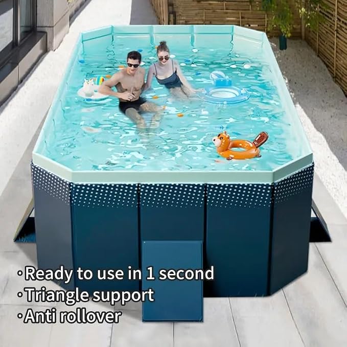 Montary Foldable Large Non - Inflatable Rectangular Swimming Pool for Family - Hard Plastic Shell, Oversized Thickened Design, Portable Collapsible Backyard Pool - 73.6"x54"x17.7"