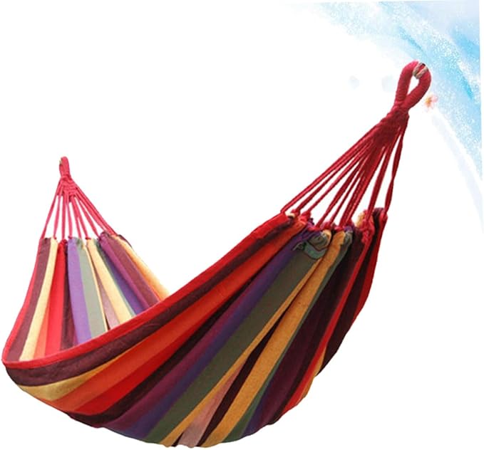 Camping Hammock Canvas Hammock Striped Portable Hanging Chair for Outdoor Patio Garden Swing 190x85cm Rainbow Color Lightweight Canvas Swing Suitable for Camping and Backyard