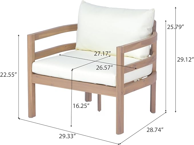 Christopher Knight Home Alger 5-Seater Patio Furniture Set with Removable Cushion, 4 Piece Outdoor Acacia Wood Conversation Set, Wooden Outdoor Sectional Sofa Set with Coffee Table, Light Teak+Beige