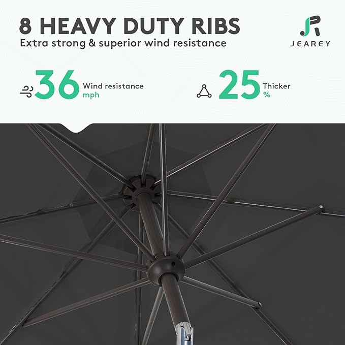 JEAREY 10FT Outdoor Patio Umbrella Outdoor Table Umbrella with Push Button Tilt and Crank, Market Umbrella 8 Sturdy Ribs UV Protection Waterproof for Pool, Garden (Black)