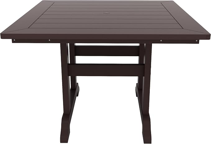 WestinTrends Malibu Outdoor Dining Table, All Weather Poly Lumber Adirondack 43" Trestle Square Patio Table with Umbrella Hole, Dark Brown