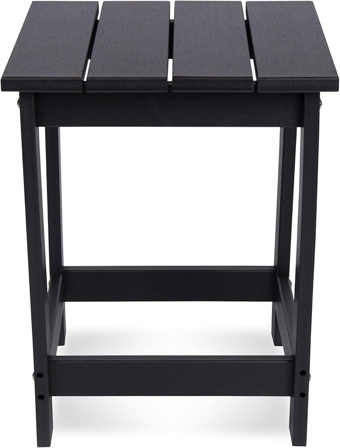 Shine Company Adirondack Square Outdoor Side Table, HDPE Resin End Table, Weatherproof Small Table, Black